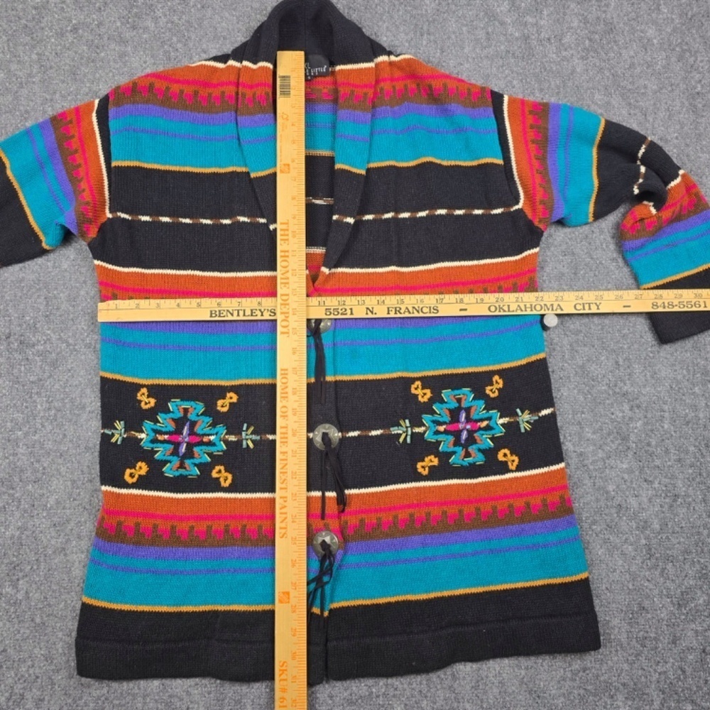 VTG- Carole Little- Womens Small Shawl collar Cardigan Southwest Aztec Sweater - Picture 11 of 11